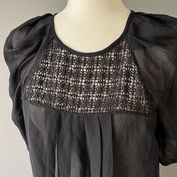 Joie Silk Black Pleated Blouse with Short Sleeves - Picture 2 of 12
